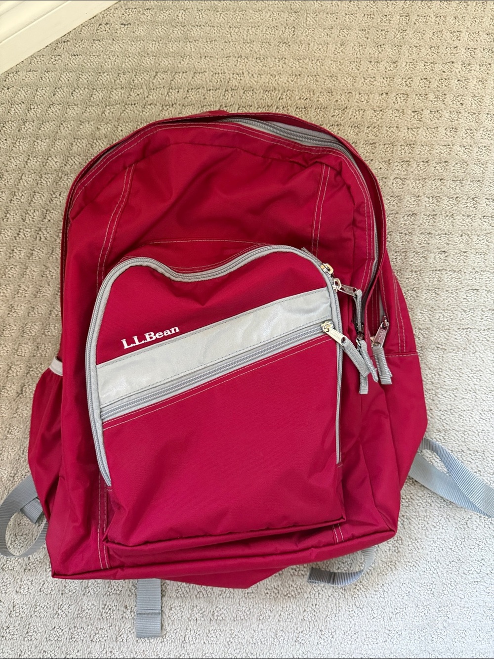L.L. Bean Red Backpack with Light Gray Accents
